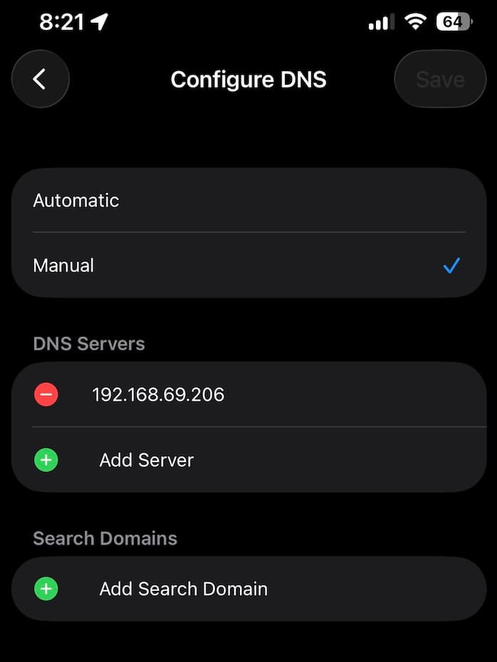 iOS DNS configuration using Pi-hole
